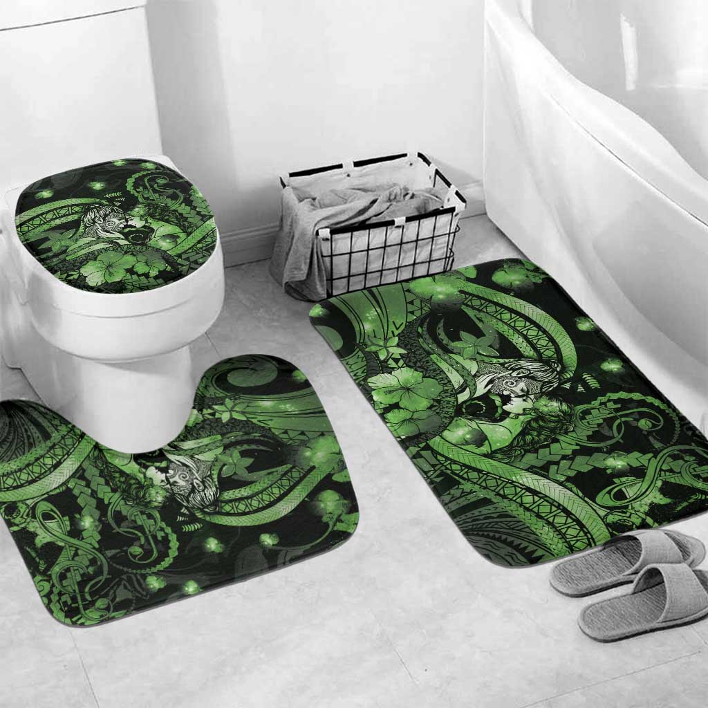 Maori Romantic Valentine Bathroom Set The Hongi Kiss Green Galaxy DT05 Mat Set Only (3 pcs) One Size Green - Polynesian Pride