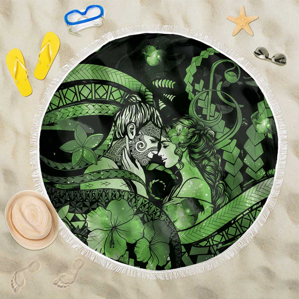 Maori Romantic Valentine Beach Blanket The Hongi Kiss Green Galaxy DT05 One Size 150cm Green - Polynesian Pride