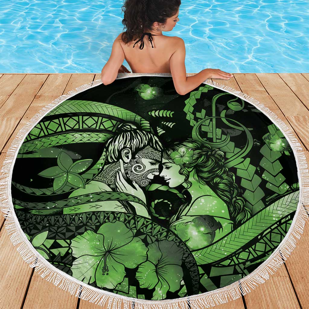 Maori Romantic Valentine Beach Blanket The Hongi Kiss Green Galaxy DT05 - Polynesian Pride