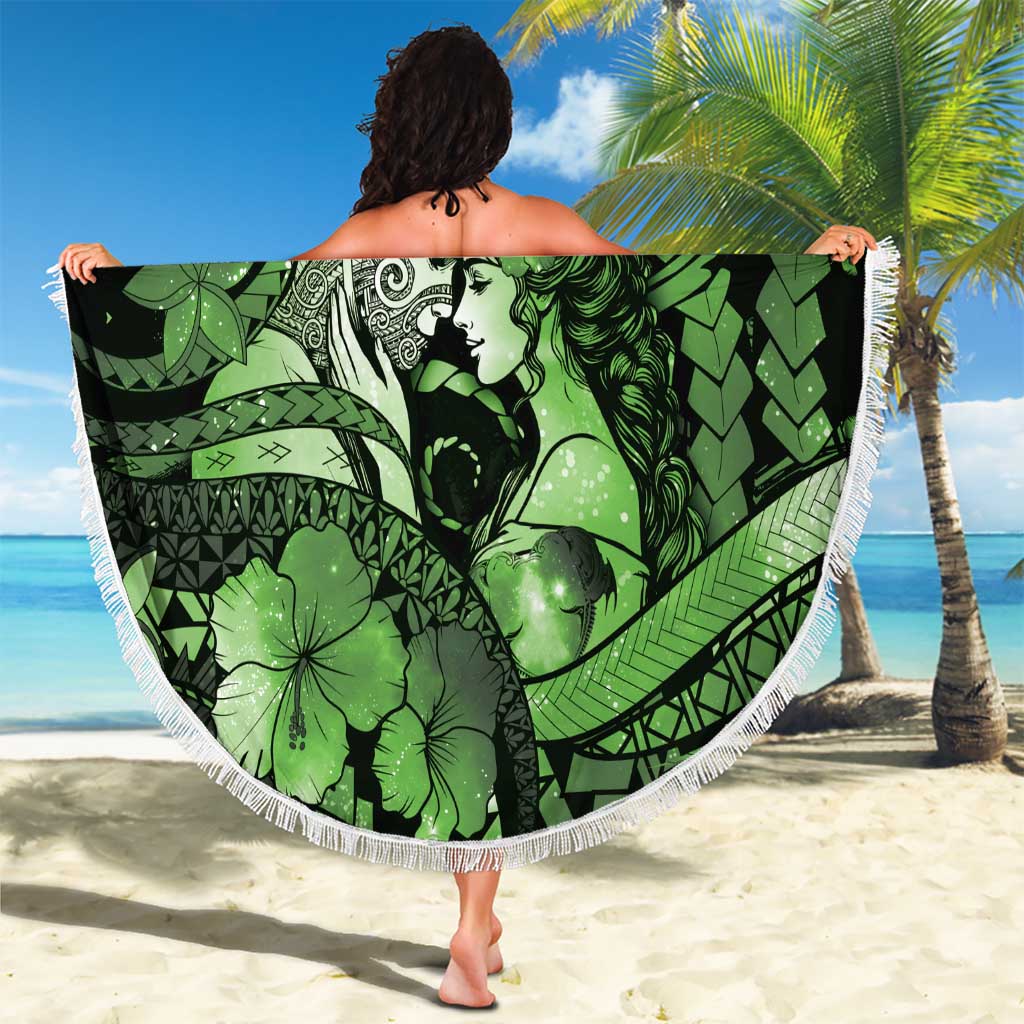 Maori Romantic Valentine Beach Blanket The Hongi Kiss Green Galaxy DT05 - Polynesian Pride
