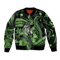 Personalised Maori Romantic Valentine Bomber Jacket The Hongi Kiss Green Galaxy DT05 Unisex Green - Polynesian Pride