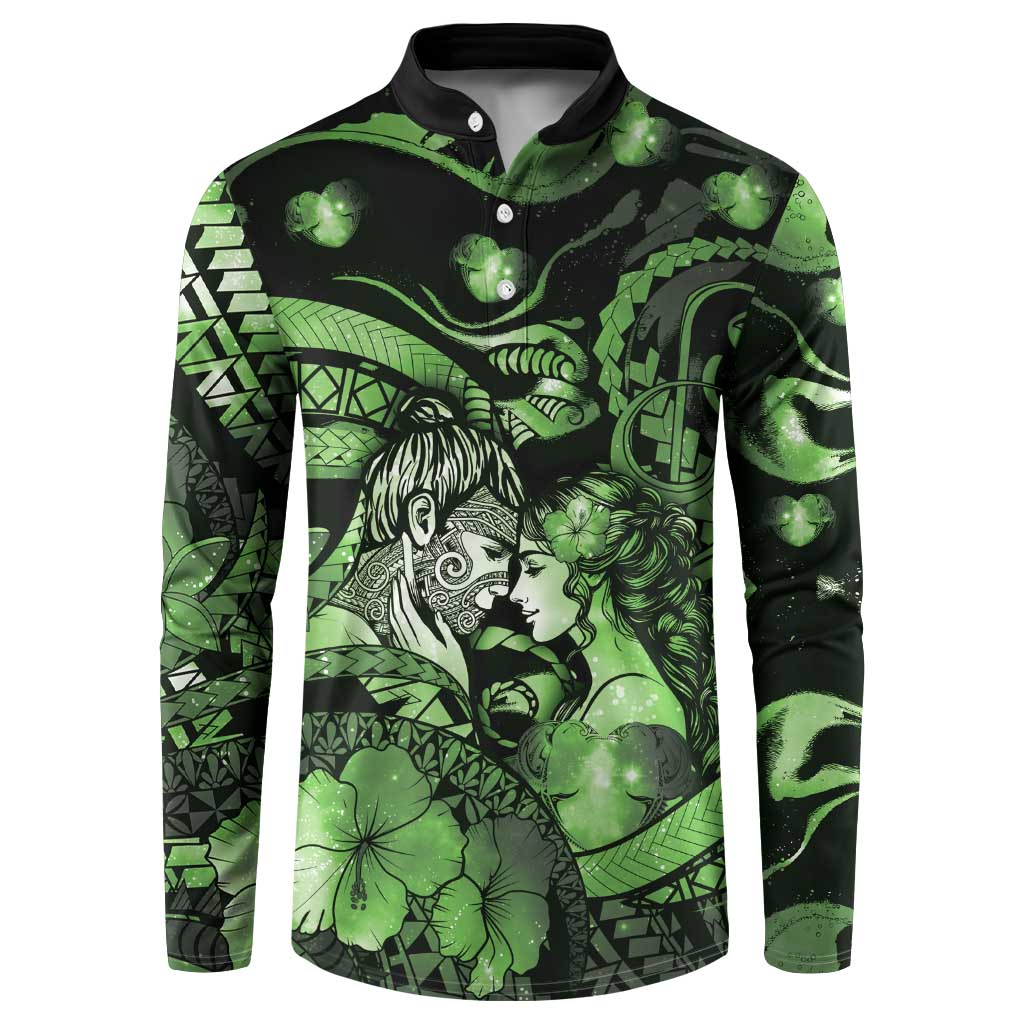 Personalised Maori Romantic Valentine Button Sweatshirt The Hongi Kiss Green Galaxy