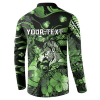 Personalised Maori Romantic Valentine Button Sweatshirt The Hongi Kiss Green Galaxy