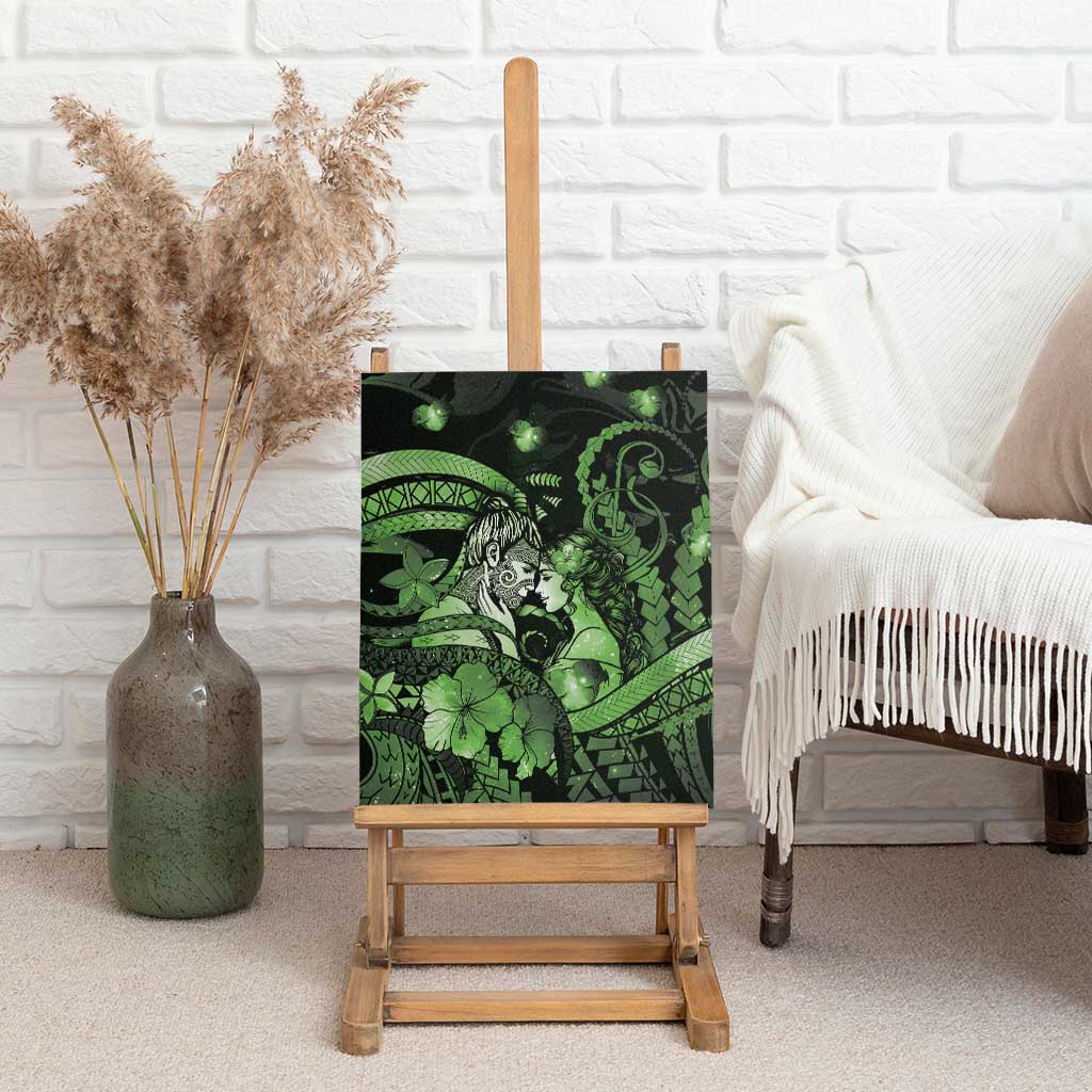 Maori Romantic Valentine Canvas Wall Art The Hongi Kiss Green Galaxy