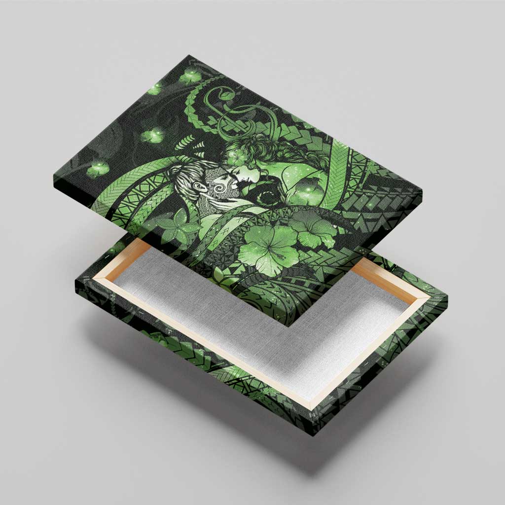 Maori Romantic Valentine Canvas Wall Art The Hongi Kiss Green Galaxy
