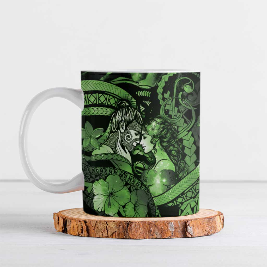 Personalised Maori Romantic Valentine Ceramic Mug The Hongi Kiss Green Galaxy DT05 Green - Polynesian Pride