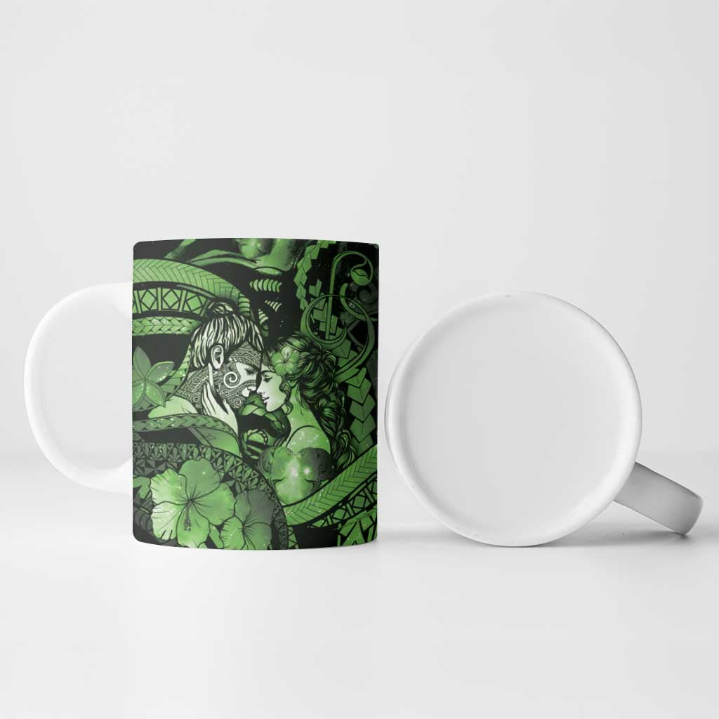 Personalised Maori Romantic Valentine Ceramic Mug The Hongi Kiss Green Galaxy DT05 - Polynesian Pride