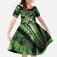 Personalised Maori Romantic Valentine Family Matching Summer Maxi Dress and Hawaiian Shirt The Hongi Kiss Green Galaxy DT05 Daughter's Dress Green - Polynesian Pride