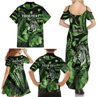 Personalised Maori Romantic Valentine Family Matching Summer Maxi Dress and Hawaiian Shirt The Hongi Kiss Green Galaxy DT05 - Polynesian Pride
