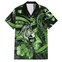 Personalised Maori Romantic Valentine Family Matching Summer Maxi Dress and Hawaiian Shirt The Hongi Kiss Green Galaxy DT05 Dad's Shirt - Short Sleeve Green - Polynesian Pride