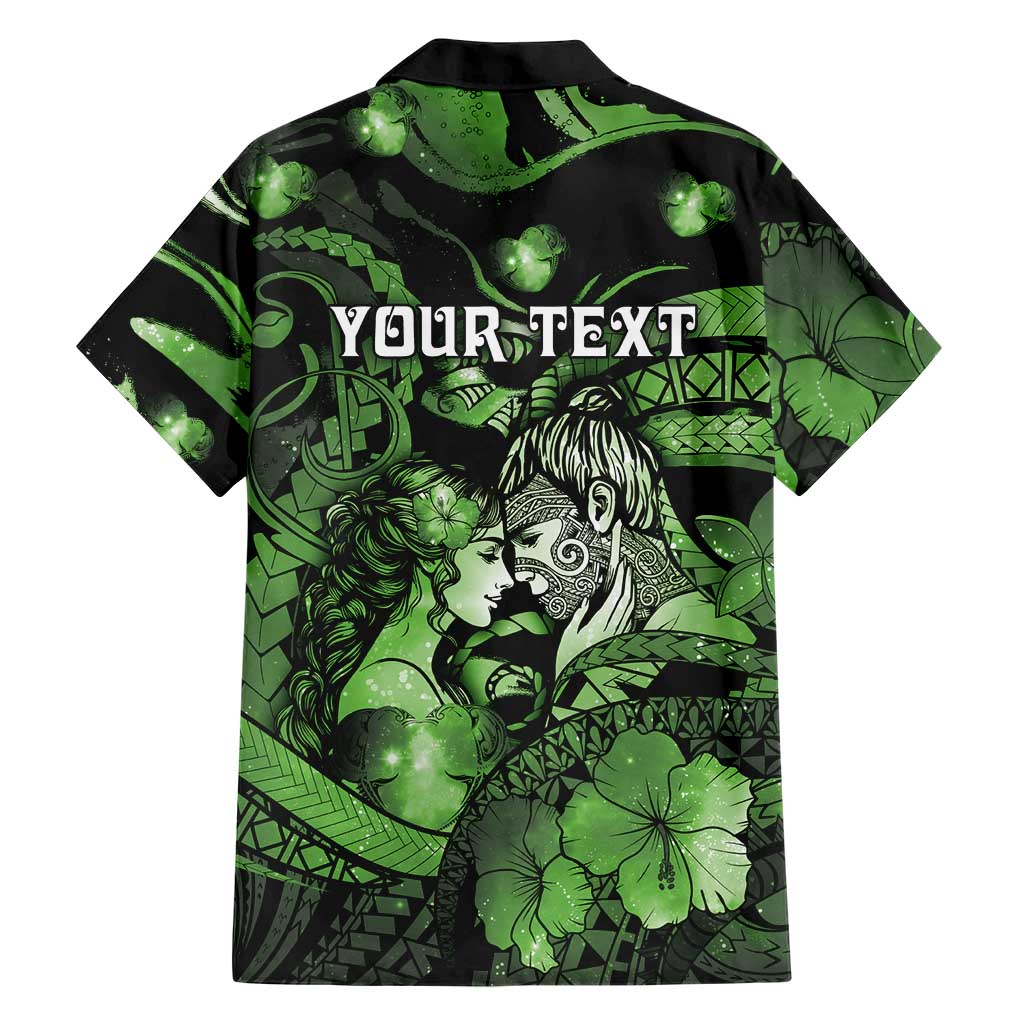 Personalised Maori Romantic Valentine Family Matching Summer Maxi Dress and Hawaiian Shirt The Hongi Kiss Green Galaxy DT05 - Polynesian Pride