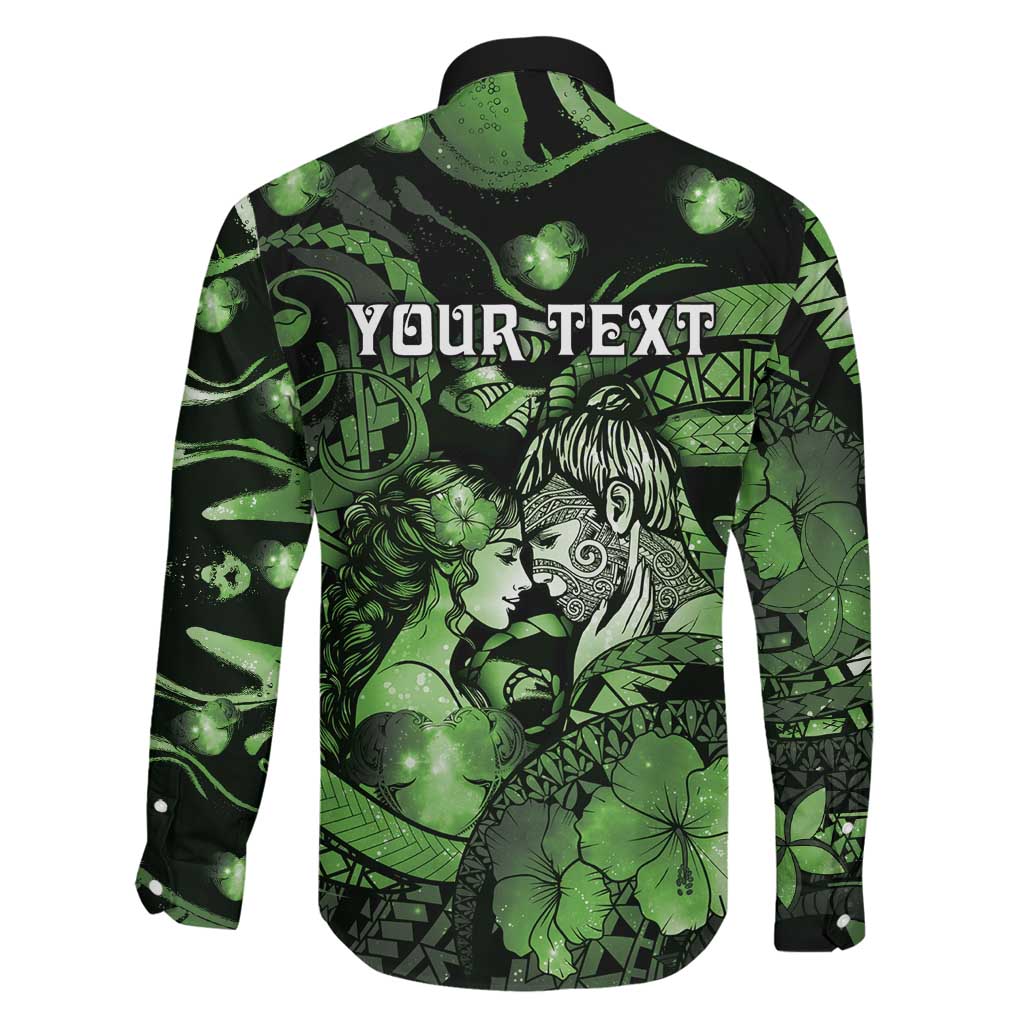 Personalised Maori Romantic Valentine Family Matching Summer Maxi Dress and Hawaiian Shirt The Hongi Kiss Green Galaxy DT05 - Polynesian Pride