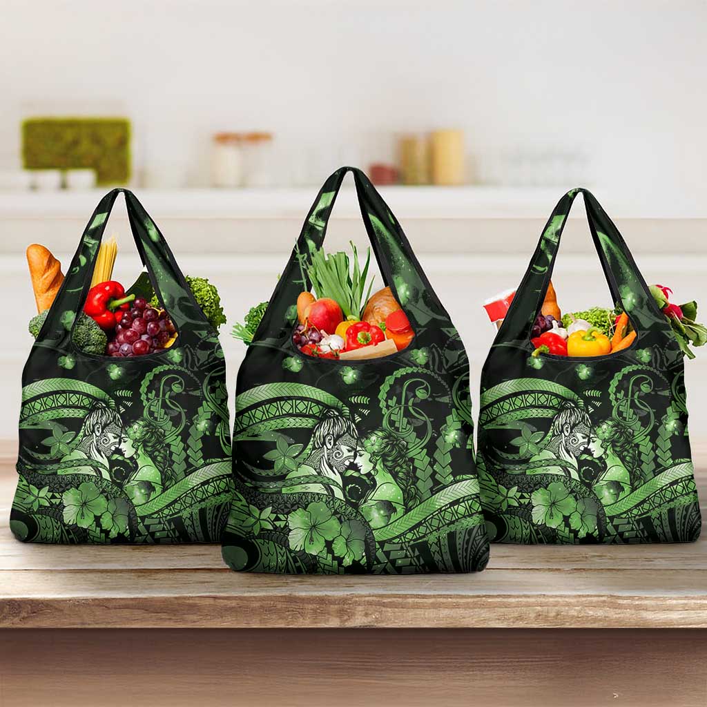 Maori Romantic Valentine Grocery Bag The Hongi Kiss Green Galaxy