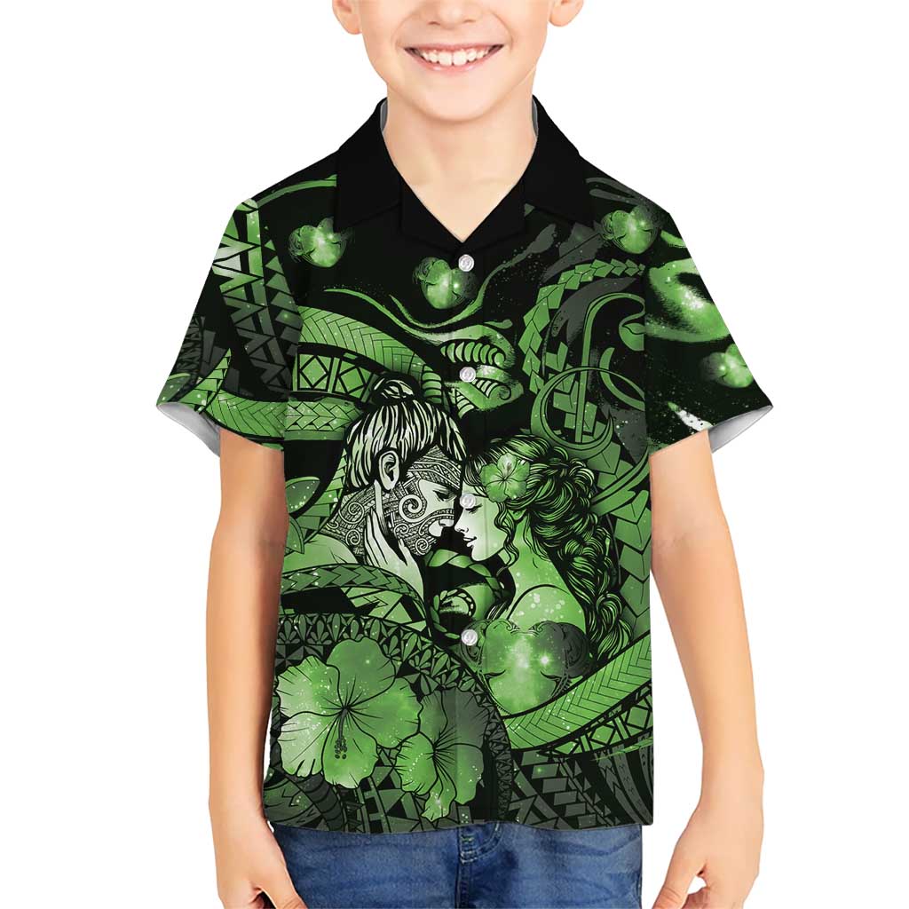 Personalised Maori Romantic Valentine Hawaiian Shirt The Hongi Kiss Green Galaxy DT05 - Polynesian Pride