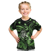 Personalised Maori Romantic Valentine Kid T Shirt The Hongi Kiss Green Galaxy DT05 Green - Polynesian Pride