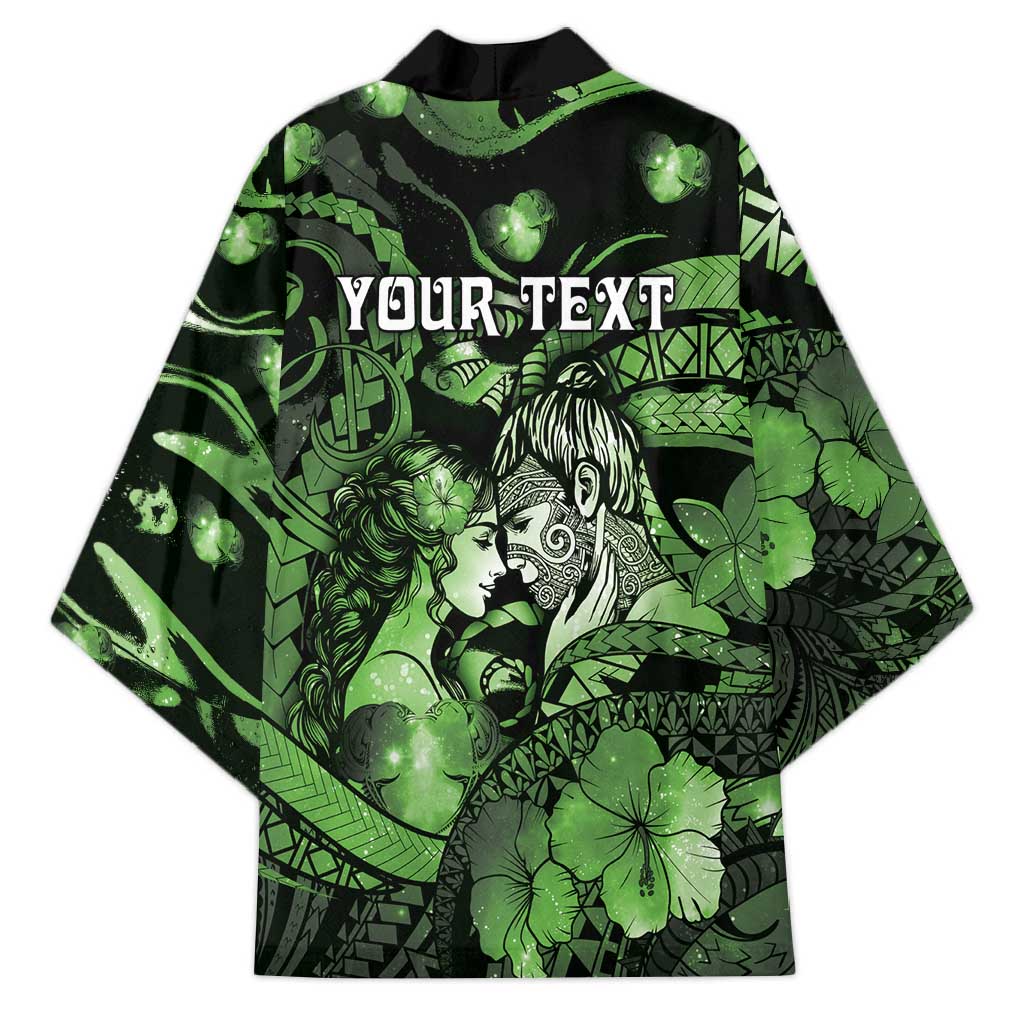 Personalised Maori Romantic Valentine Kimono The Hongi Kiss Green Galaxy
