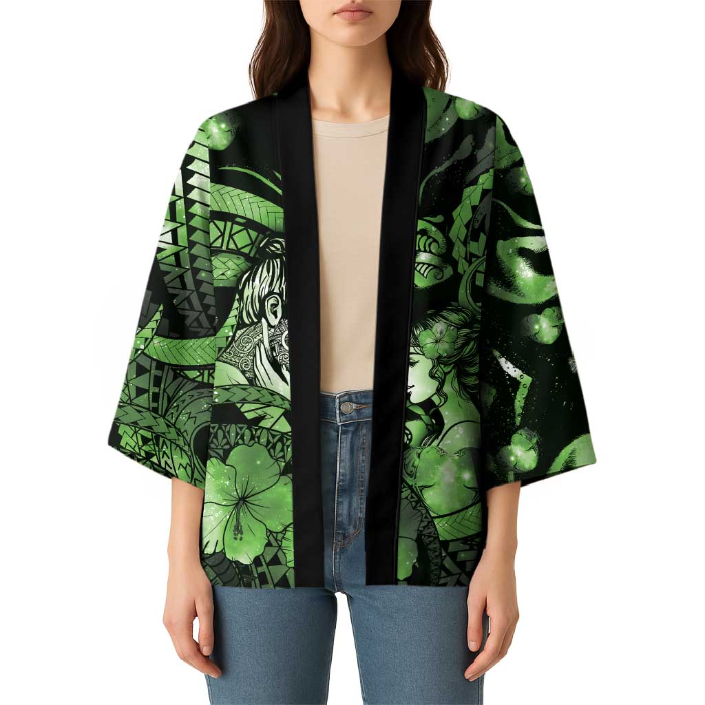 Personalised Maori Romantic Valentine Kimono The Hongi Kiss Green Galaxy