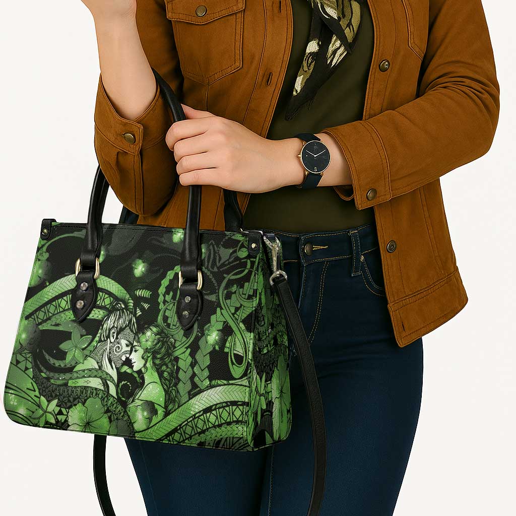 Maori Romantic Valentine Leather Bag The Hongi Kiss Green Galaxy