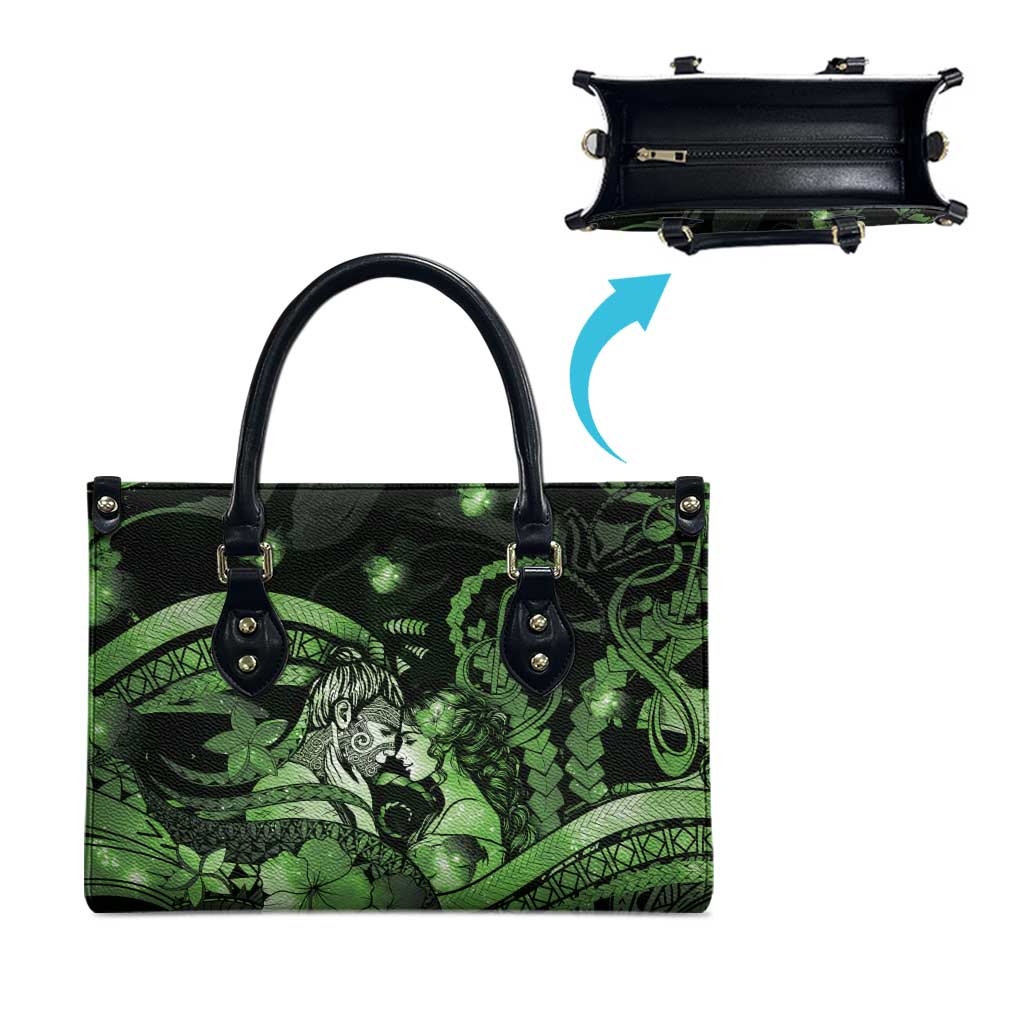 Maori Romantic Valentine Leather Bag The Hongi Kiss Green Galaxy