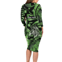 Personalised Maori Romantic Valentine Long Sleeve Bodycon Dress The Hongi Kiss Green Galaxy