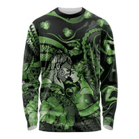 Personalised Maori Romantic Valentine Long Sleeve Shirt The Hongi Kiss Green Galaxy