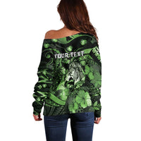 Personalised Maori Romantic Valentine Off Shoulder Sweater The Hongi Kiss Green Galaxy