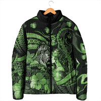 Personalised Maori Romantic Valentine Padded Jacket The Hongi Kiss Green Galaxy