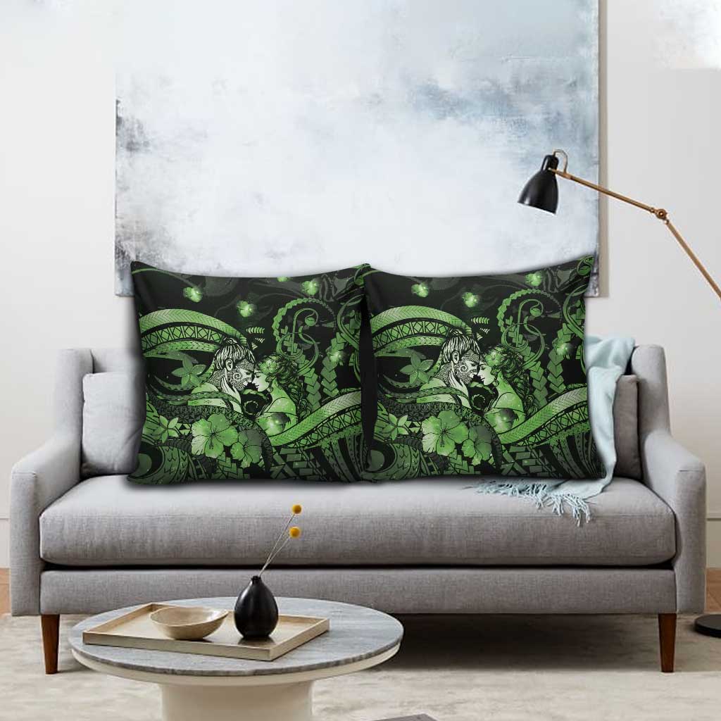 Maori Romantic Valentine Pillow Cover The Hongi Kiss Green Galaxy