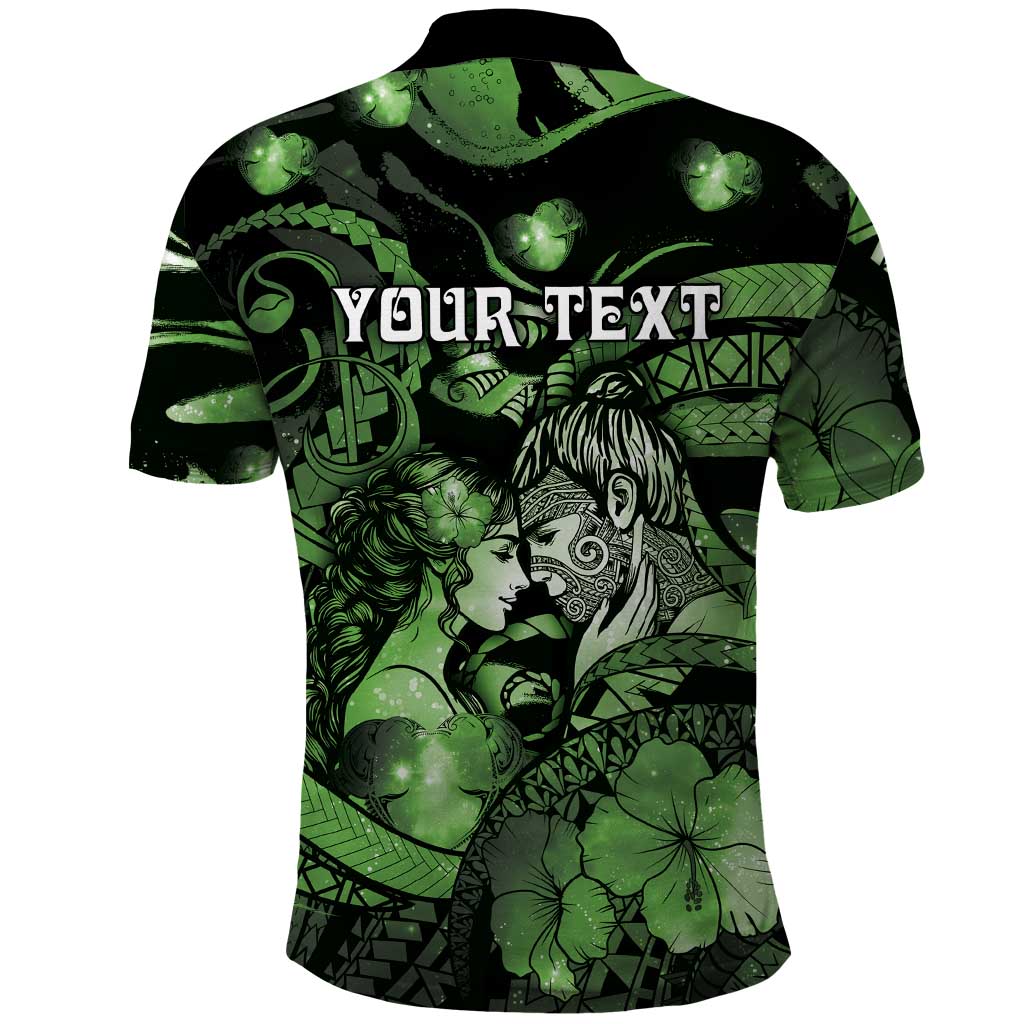 Personalised Maori Romantic Valentine Polo Shirt The Hongi Kiss Green Galaxy DT05 - Polynesian Pride