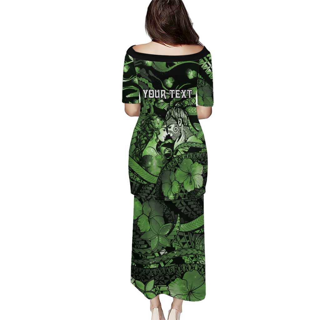 Personalised Maori Romantic Valentine Puletasi The Hongi Kiss Green Galaxy