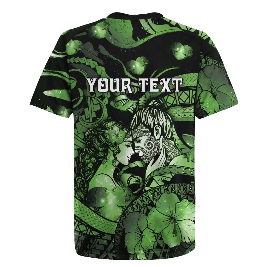Personalised Maori Romantic Valentine Rugby Jersey The Hongi Kiss Green Galaxy