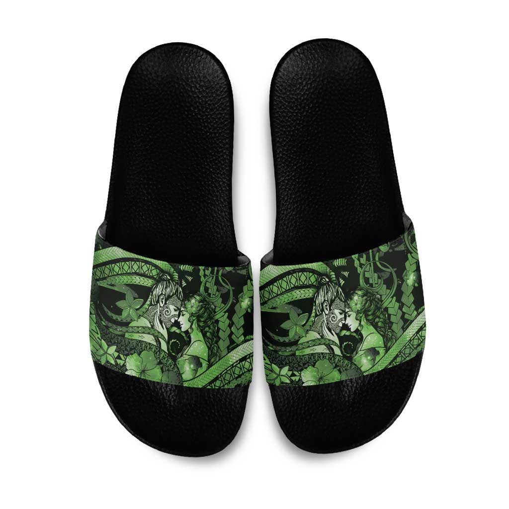 Maori Romantic Valentine Slide Sandals The Hongi Kiss Green Galaxy DT05 Green - Polynesian Pride