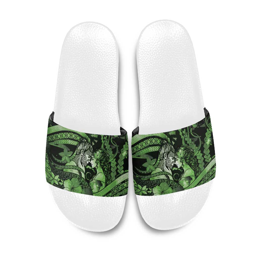 Maori Romantic Valentine Slide Sandals The Hongi Kiss Green Galaxy DT05 Green - Polynesian Pride