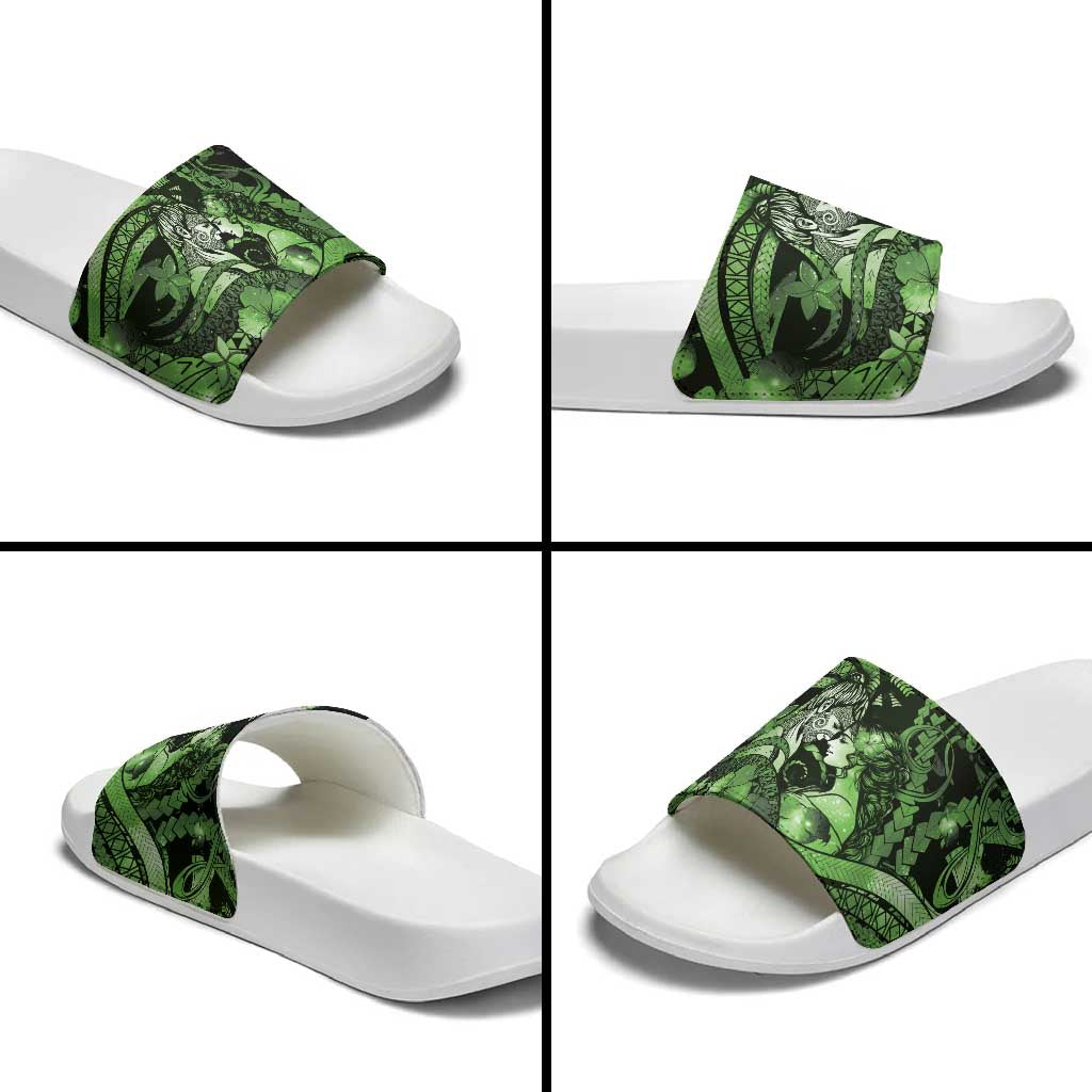 Maori Romantic Valentine Slide Sandals The Hongi Kiss Green Galaxy DT05 - Polynesian Pride