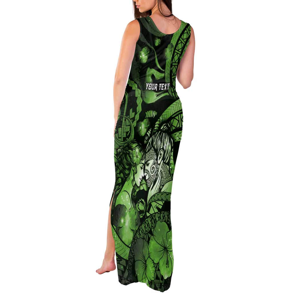 Personalised Maori Romantic Valentine Tank Maxi Dress The Hongi Kiss Green Galaxy
