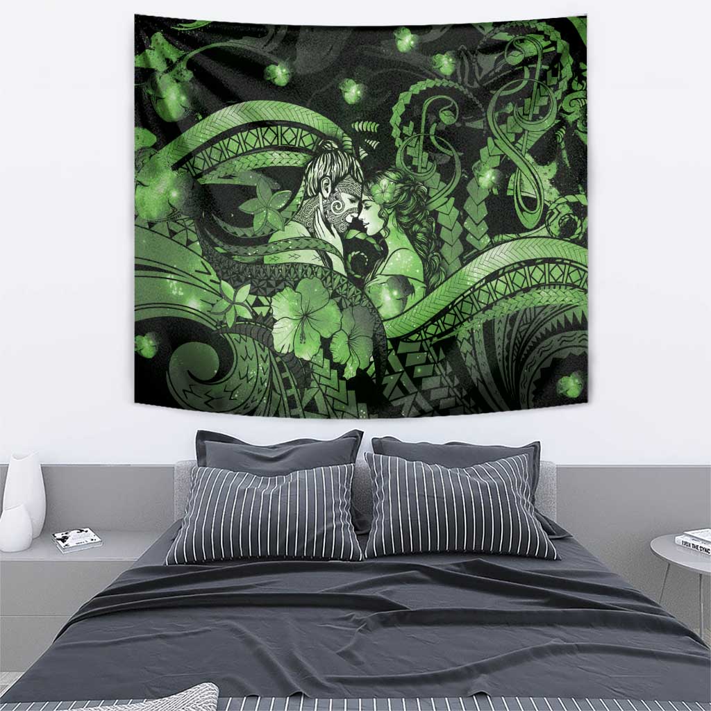 Maori Romantic Valentine Tapestry The Hongi Kiss Green Galaxy DT05 - Polynesian Pride