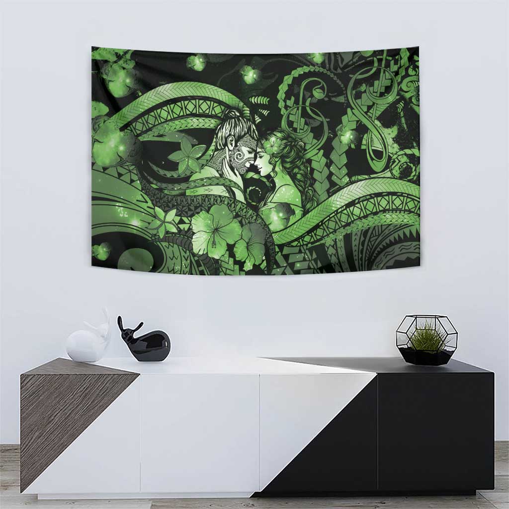 Maori Romantic Valentine Tapestry The Hongi Kiss Green Galaxy DT05 - Polynesian Pride