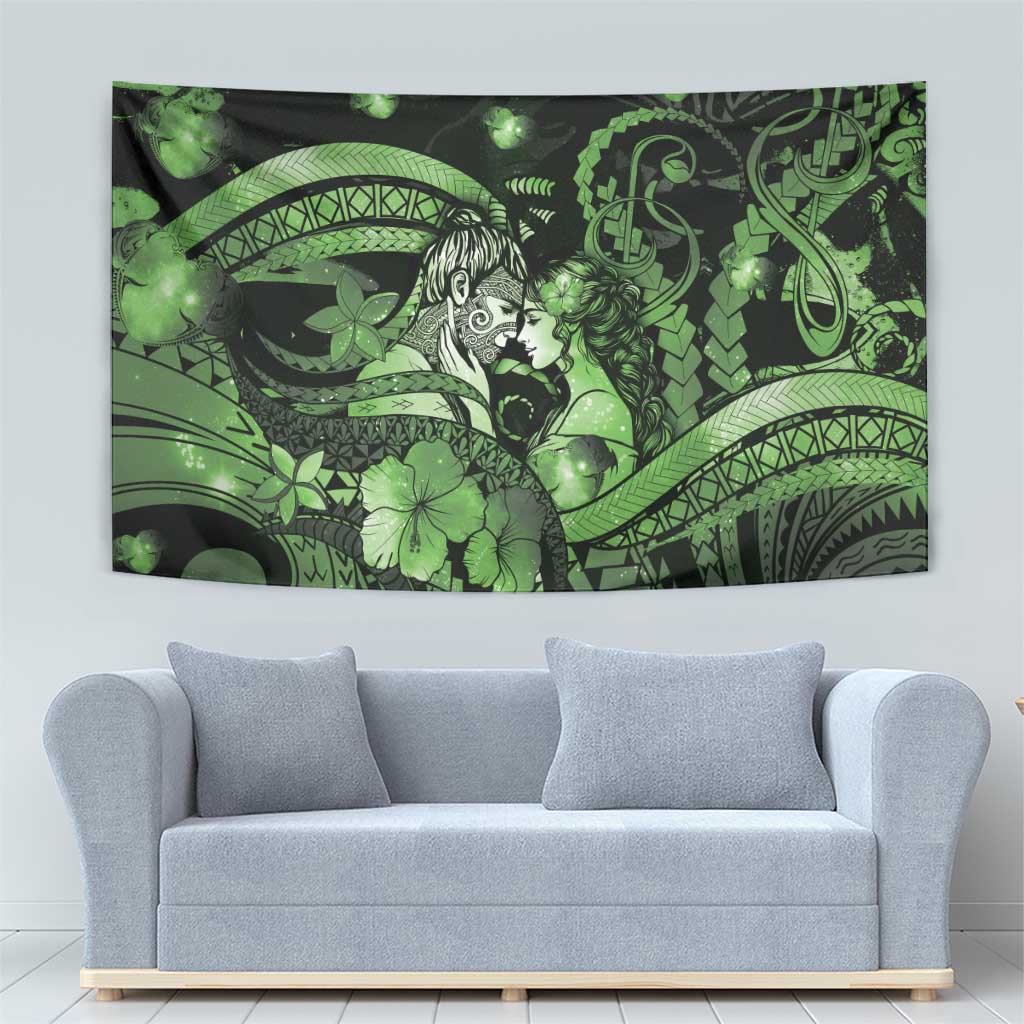 Maori Romantic Valentine Tapestry The Hongi Kiss Green Galaxy DT05 - Polynesian Pride