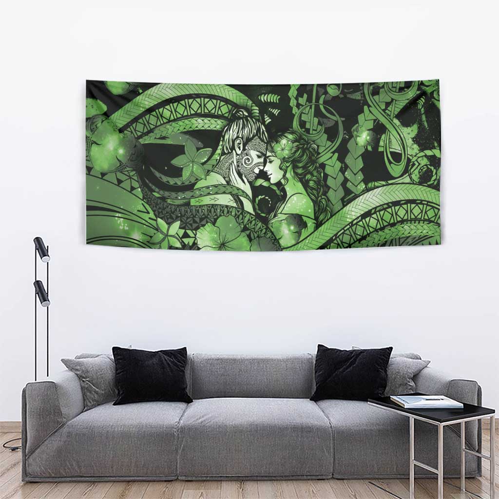 Maori Romantic Valentine Tapestry The Hongi Kiss Green Galaxy DT05 - Polynesian Pride