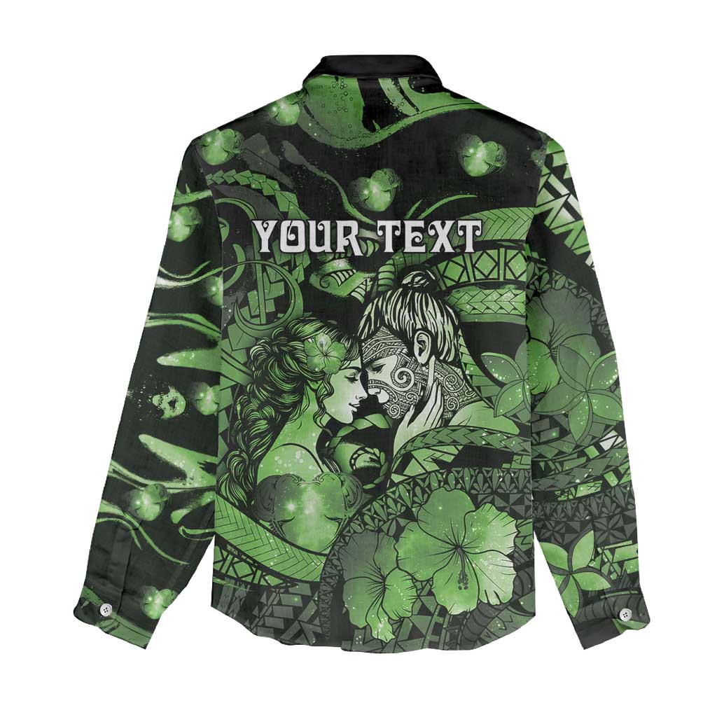 Personalised Maori Romantic Valentine Women Casual Shirt The Hongi Kiss Green Galaxy