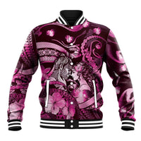 Personalised Maori Romantic Valentine Baseball Jacket The Hongi Kiss Pink Galaxy DT05 Unisex Pink - Polynesian Pride