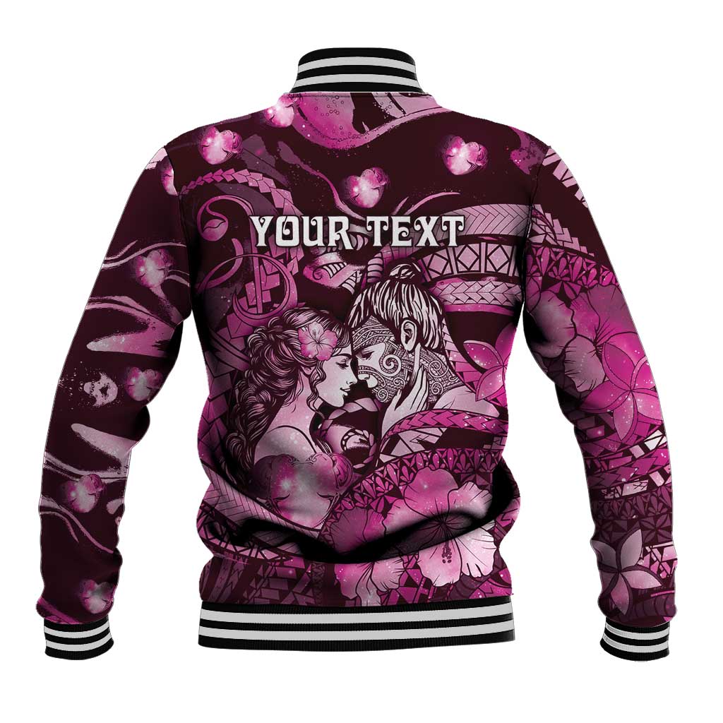Personalised Maori Romantic Valentine Baseball Jacket The Hongi Kiss Pink Galaxy DT05 - Polynesian Pride