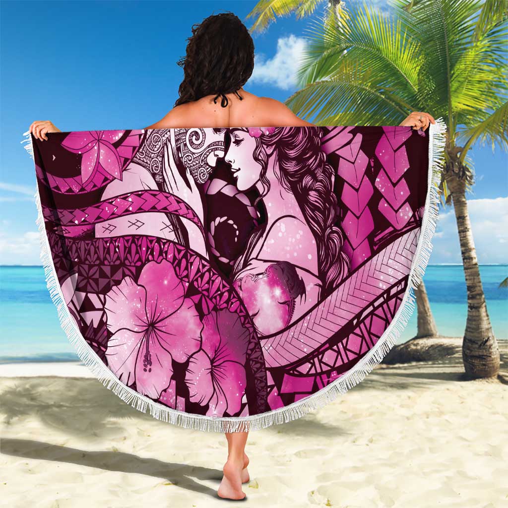 Maori Romantic Valentine Beach Blanket The Hongi Kiss Pink Galaxy DT05 - Polynesian Pride