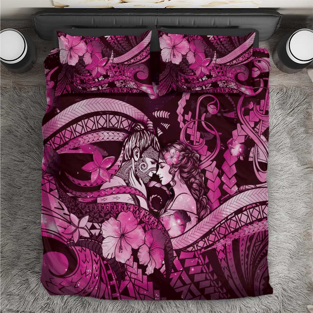 Maori Romantic Valentine Bedding Set The Hongi Kiss Pink Galaxy DT05 Pink - Polynesian Pride