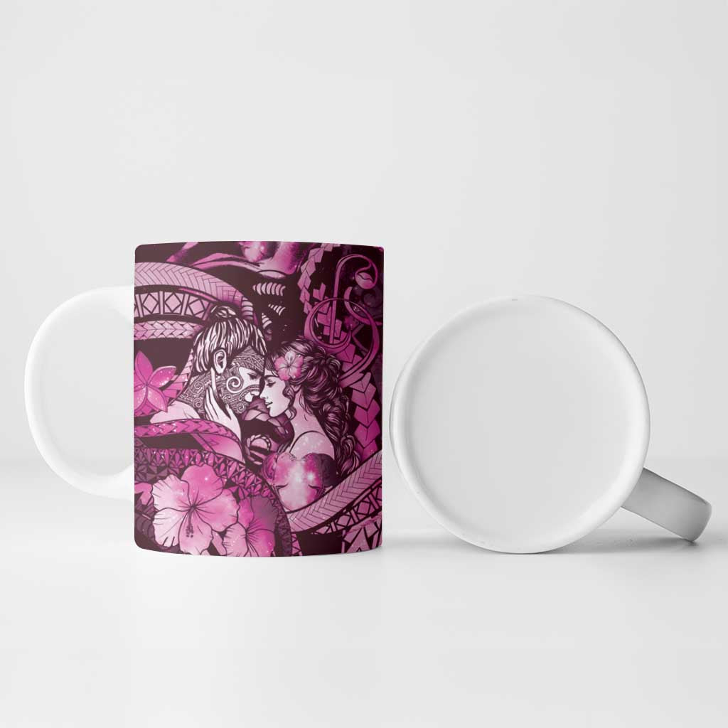 Personalised Maori Romantic Valentine Ceramic Mug The Hongi Kiss Pink Galaxy DT05 - Polynesian Pride
