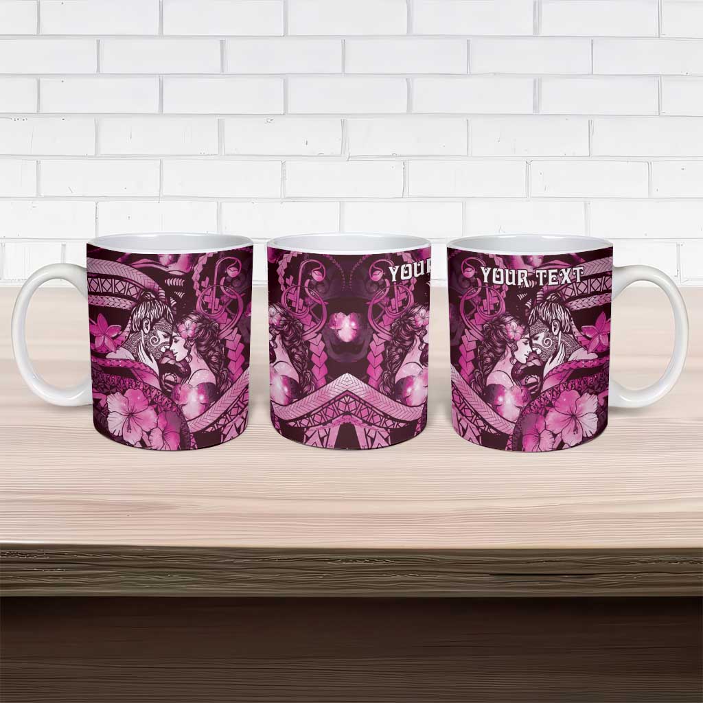 Personalised Maori Romantic Valentine Ceramic Mug The Hongi Kiss Pink Galaxy DT05 - Polynesian Pride