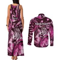 Personalised Maori Romantic Valentine Couples Matching Tank Maxi Dress and Long Sleeve Button Shirt The Hongi Kiss Pink Galaxy DT05 - Polynesian Pride