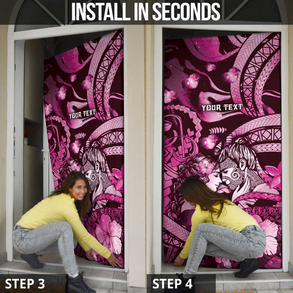 Personalised Maori Romantic Valentine Door Cover The Hongi Kiss Pink Galaxy