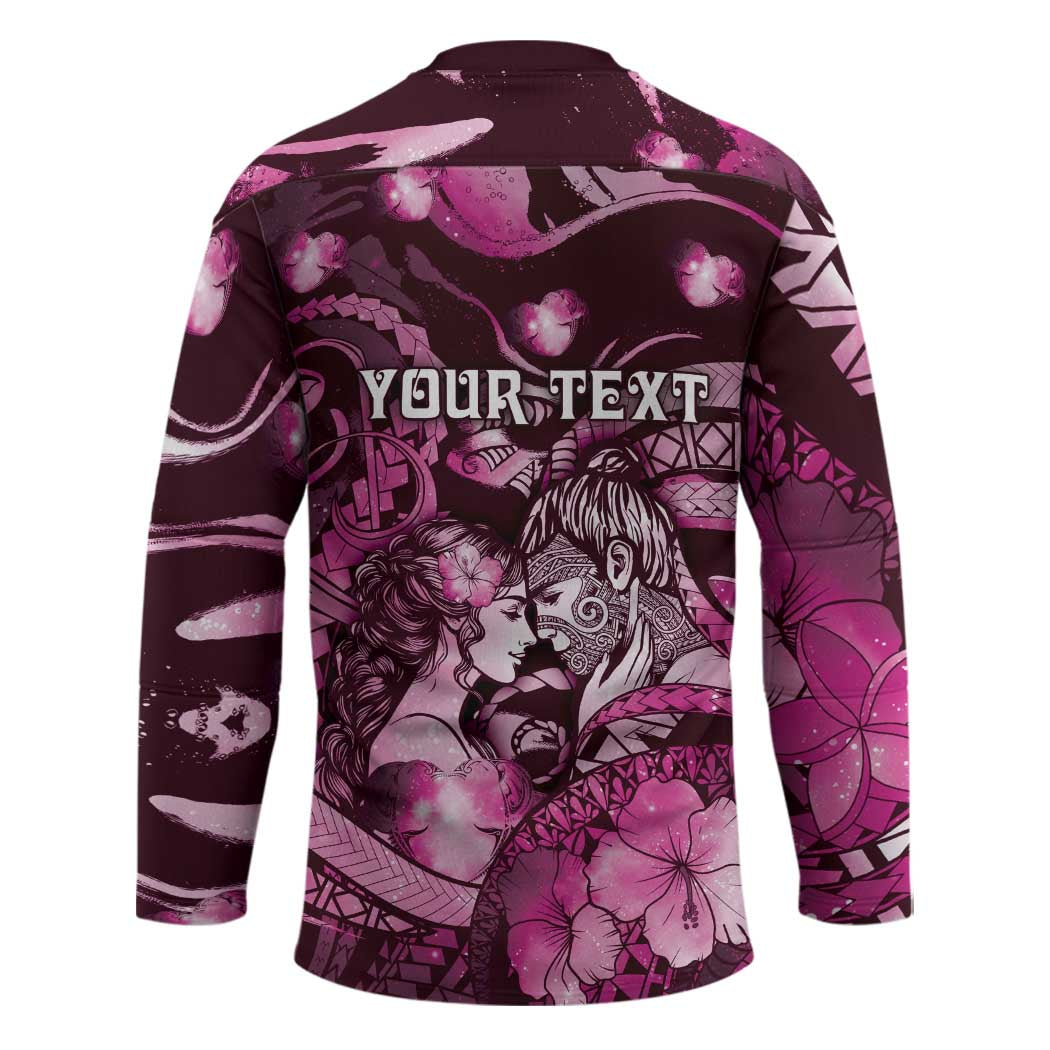 Personalised Maori Romantic Valentine Hockey Jersey The Hongi Kiss Pink Galaxy