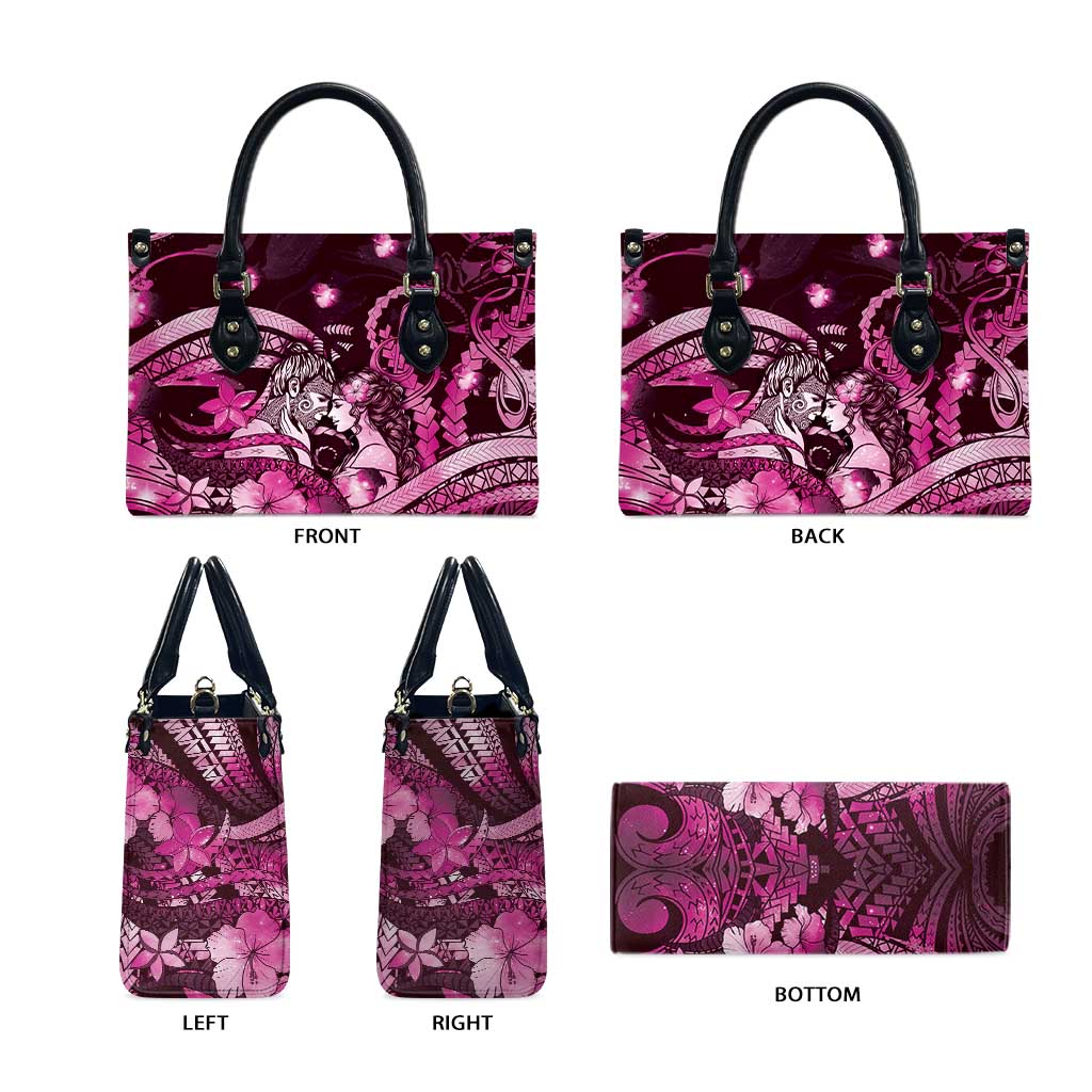 Maori Romantic Valentine Leather Bag The Hongi Kiss Pink Galaxy DT05 - Polynesian Pride